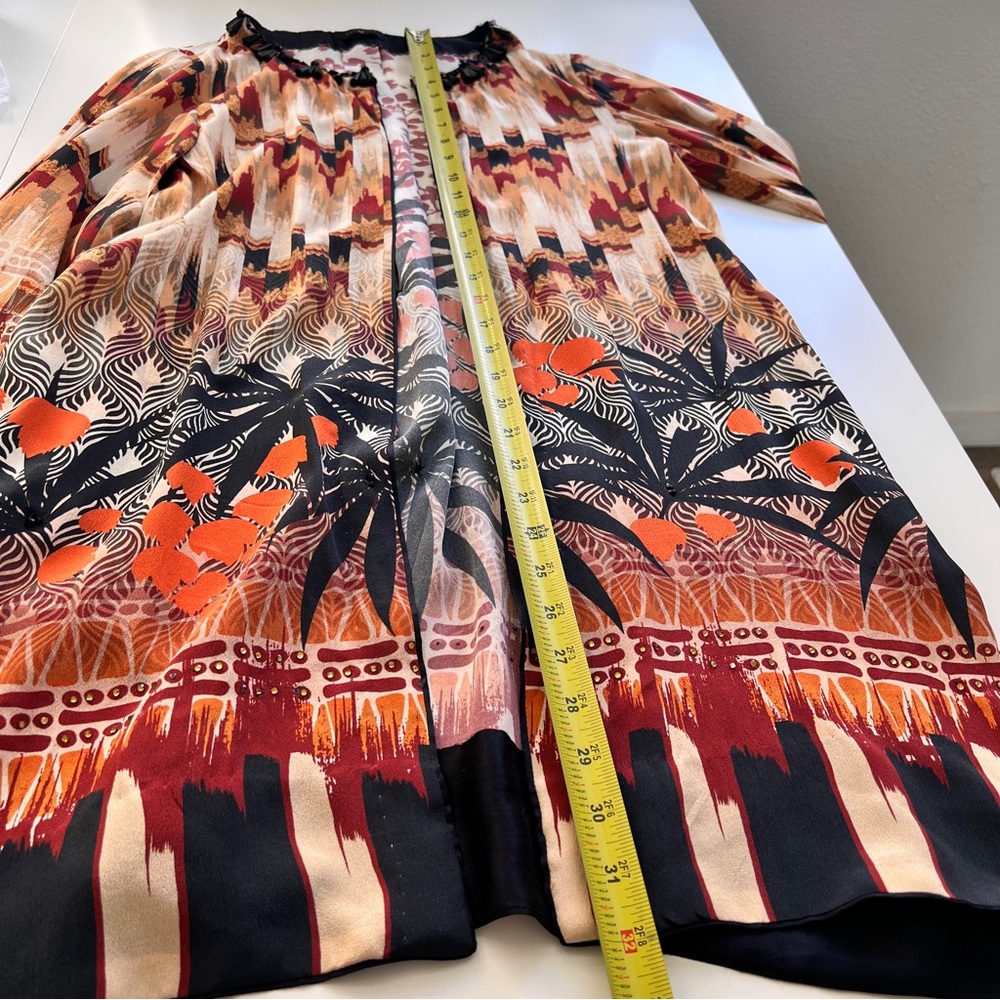 Sapphire Women's 100% Silk Beaded‎ Artsy Kimono Abstract Jacket Duster Sz XS * - Picture 15 of 16
